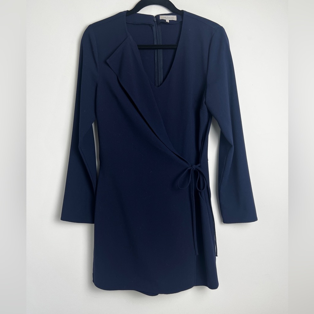 1. State Navy Blue Long Sleeve Wrap Front Pockets Classic Chic Romper Size M